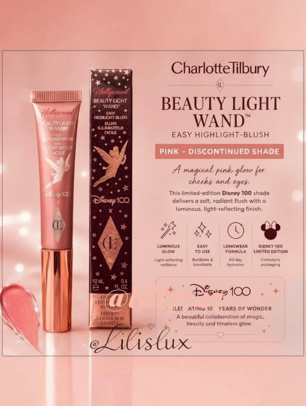 Charlotte Tilbury Disney 100th Anniversary Limited Blush Highlighter In Pink NIB